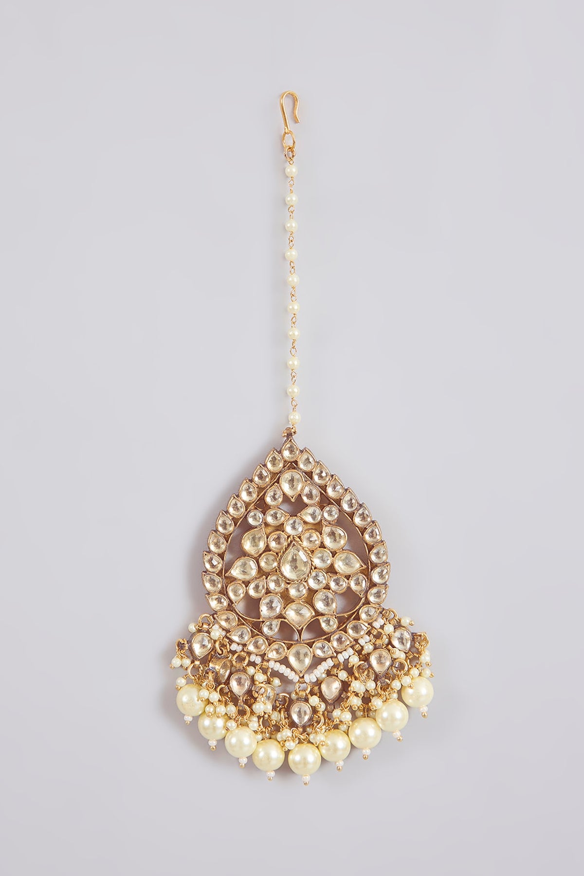 Gold Finish Kundan Polki & Pearl Maangtikka
