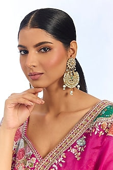 Gold Finish Kundan Polki & Pearl Chandbali Earrings