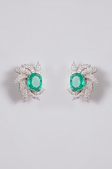 White Finish Diamond & Emerald Stone Necklace Set