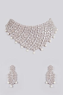 White Finish Crystal Choker Necklace Set