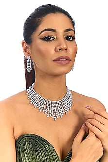 Silver Finish Crystal Necklace Set