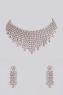 Silver Finish Crystal Necklace Set