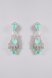 White Finish Crystal & Turquoise Stone Necklace Set