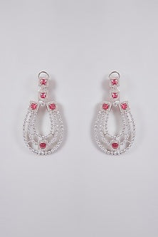 Silver Finish Cubic Zirconia & Ruby Stone layered Necklace Set