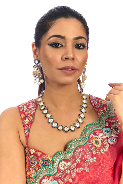 Gold Finish Kundan Polki Long Necklace Set