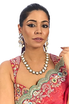 Gold Finish Kundan Polki Long Necklace Set