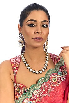 Gold Finish Kundan Polki Long Necklace Set