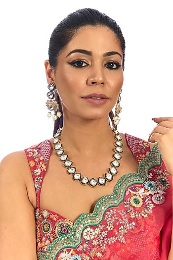 Gold Finish Kundan Polki Long Necklace Set