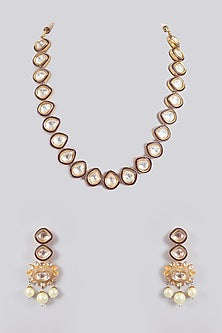 Gold Finish Kundan Polki Long Necklace Set