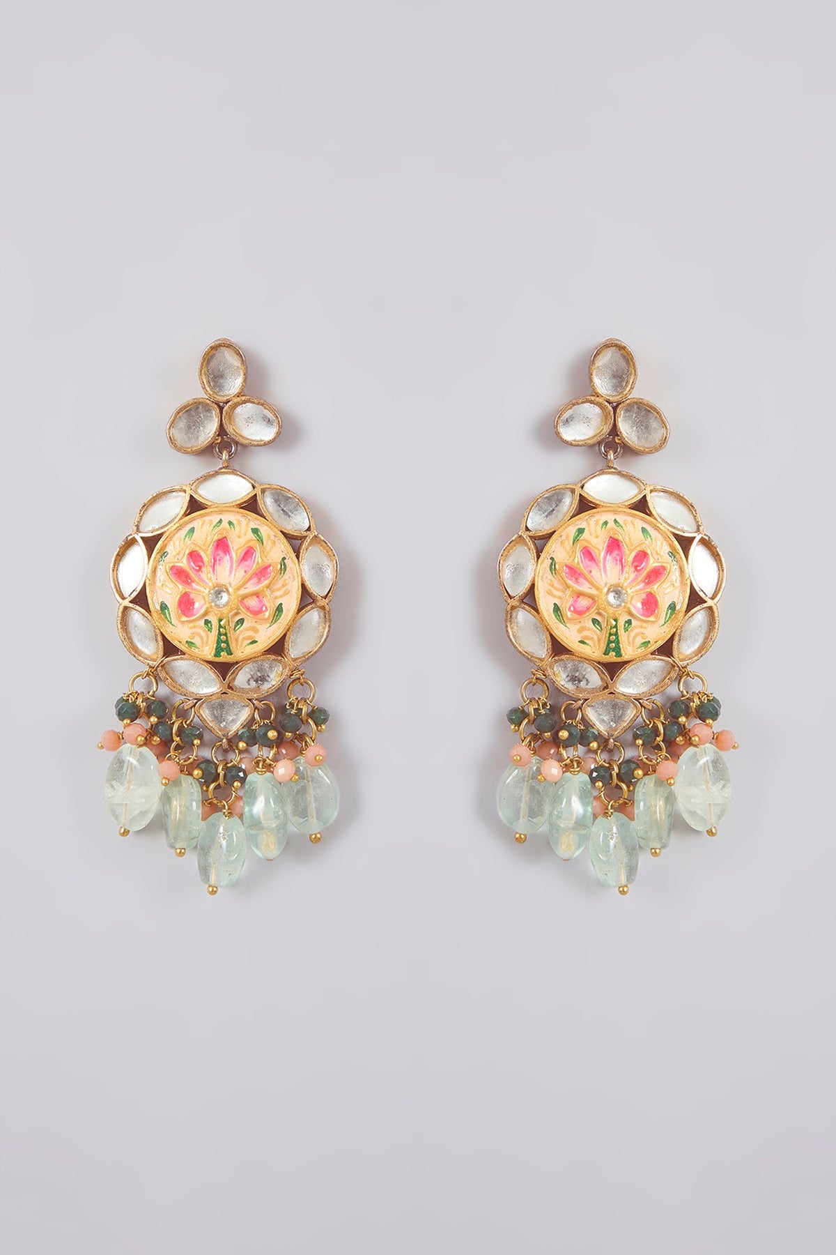 Gold Finish Kundan Polki & Mirror Stone Choker Necklace Set