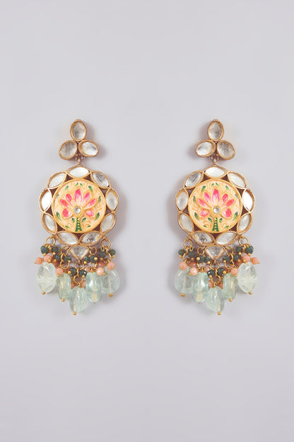 Gold Finish Kundan Polki & Mirror Stone Choker Necklace Set
