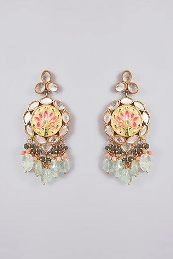Gold Finish Kundan Polki & Mirror Stone Choker Necklace Set