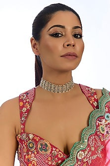 Silver Finish Crystal Choker Necklace Set
