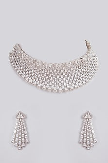 Silver Finish Crystal Choker Necklace Set