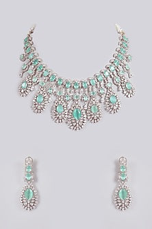 Silver Finish Crystal & Blue Stone Necklace Set