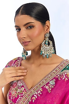 Gold Finish Green Beaded Chandbali Earrings