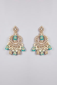 Gold Finish Green Beaded Chandbali Earrings