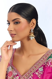 Silver Finish Pearl & Stone Jhumka Earrings