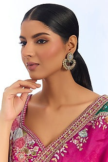 Silver Finish Kundan Polki Chandbali Earrings