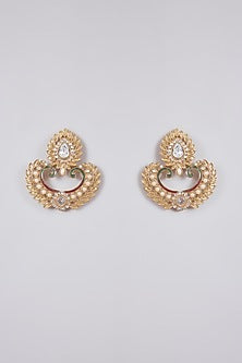 Silver Finish Kundan Polki Chandbali Earrings