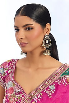 Gold Finish Kundan Polki & Black Stone Jhumka Earrings