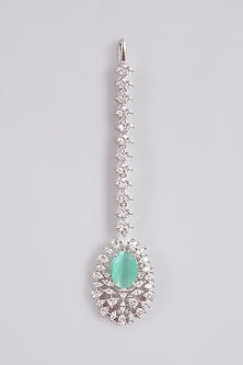 Silver Finish Pearl & Blue Stone Maangtikka