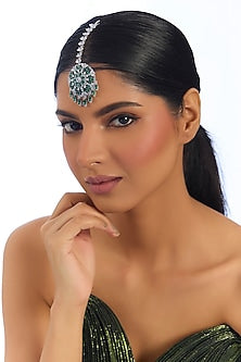 Gold Finish Kundan Polki & Green Stone Maangtikka