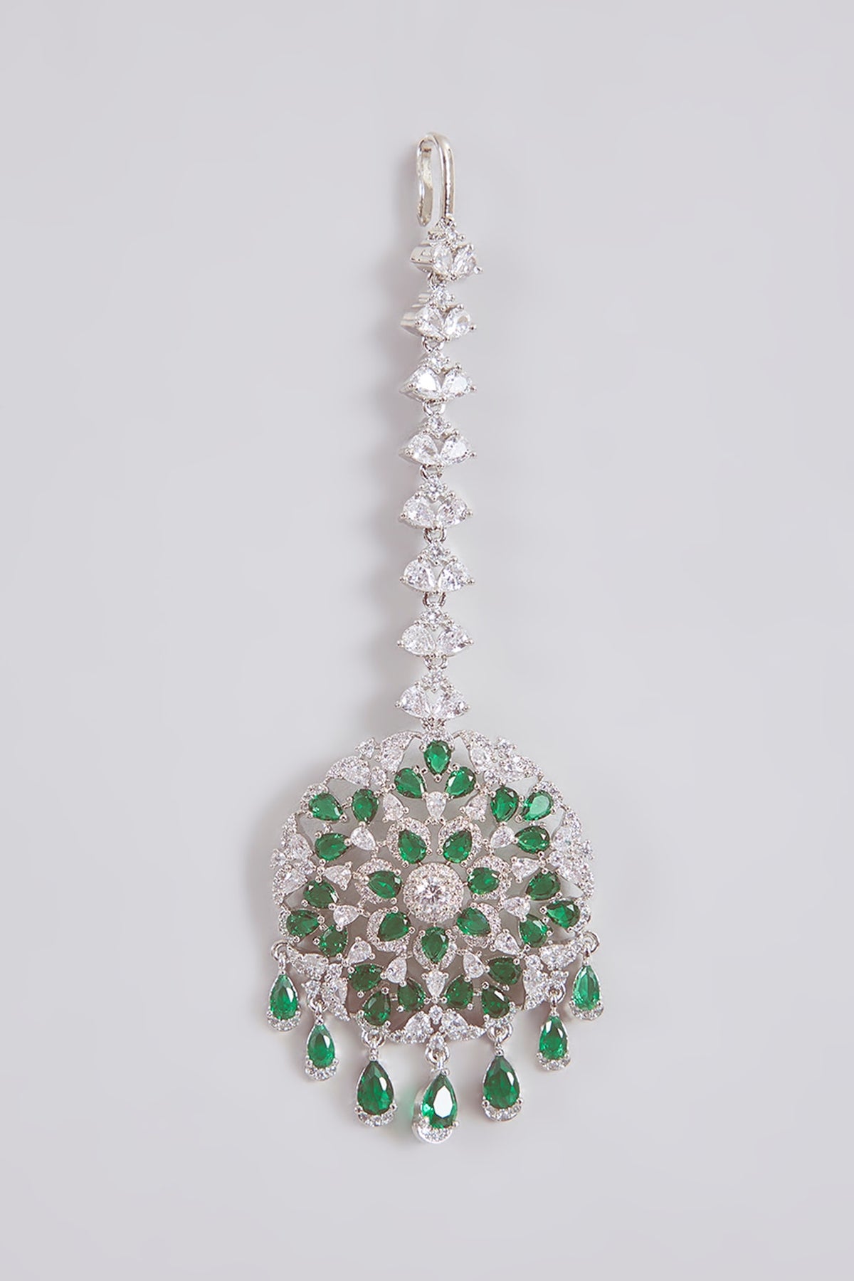 Gold Finish Kundan Polki & Green Stone Maangtikka