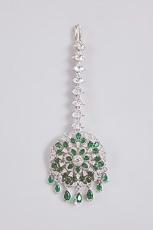 Gold Finish Kundan Polki & Green Stone Maangtikka