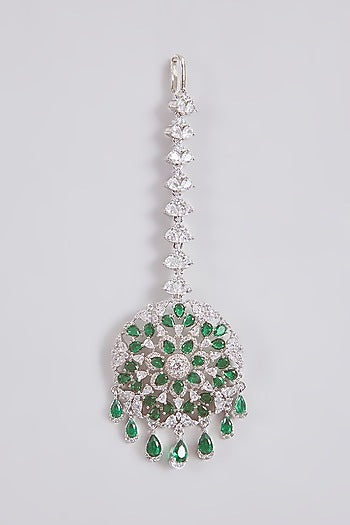 Gold Finish Kundan Polki & Green Stone Maangtikka