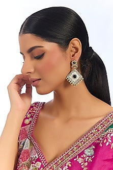 Silver Finish Kundan Polki Handcrafted Dangler Earrings
