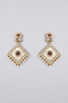 Silver Finish Kundan Polki Handcrafted Dangler Earrings