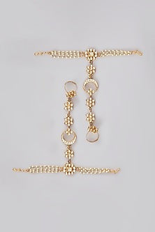 Gold Finish Kundan Polki Floral Hand Harness (Set Of 2)