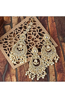 Gold Plated Chandbali Earrings With Maang Tikka