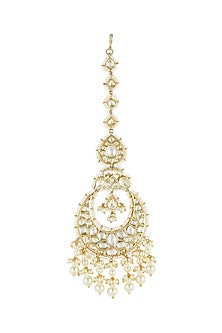 Gold Plated Chandbali Earrings With Maang Tikka