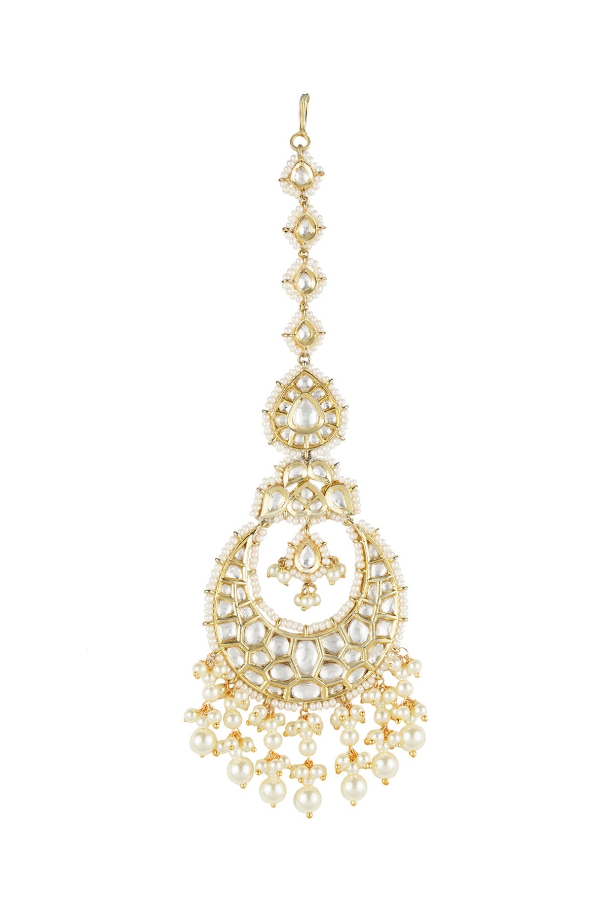 Gold Plated Chandbali Earrings With Maang Tikka