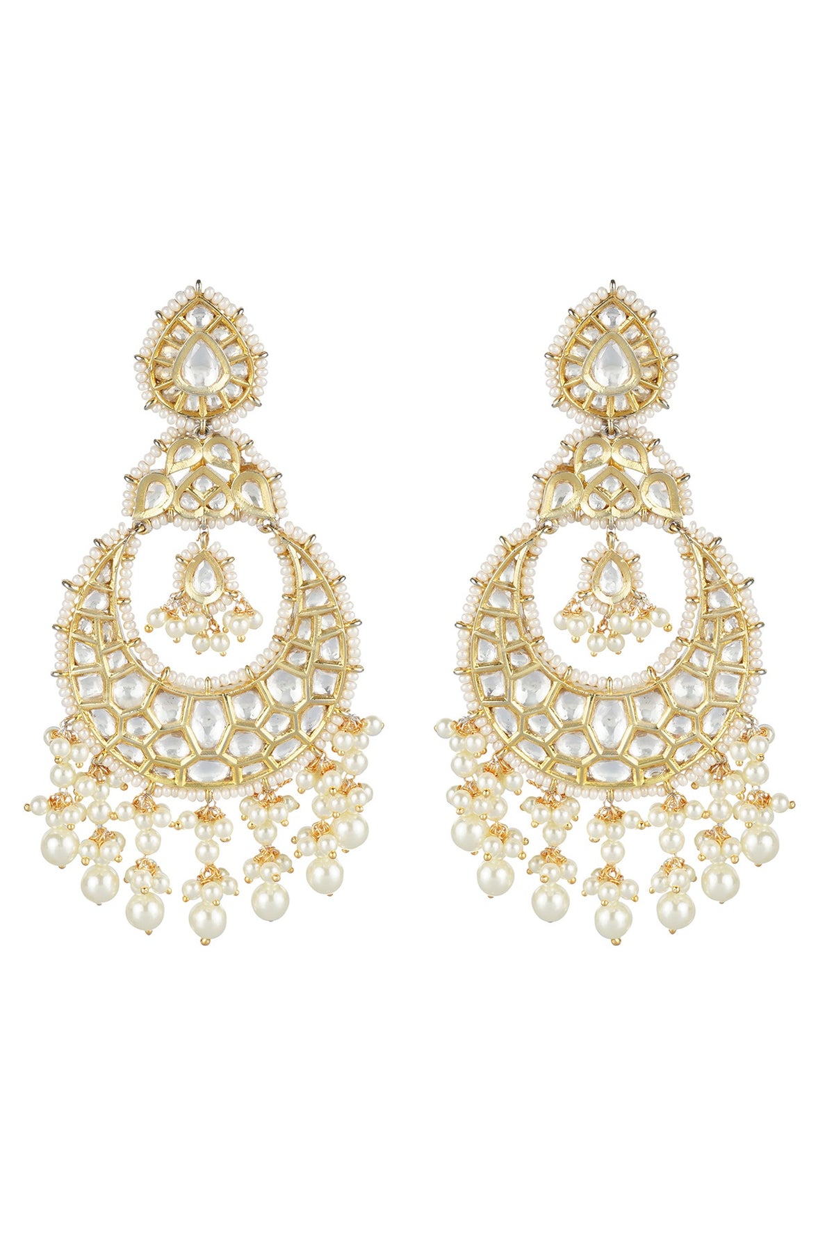 Gold Plated Chandbali Earrings With Maang Tikka