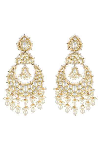 Gold Plated Chandbali Earrings With Maang Tikka