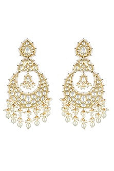 Gold Plated Chandbali Earrings With Maang Tikka