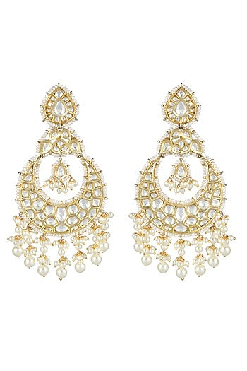 Gold Plated Chandbali Earrings With Maang Tikka