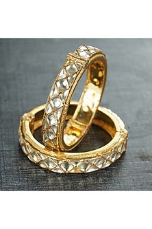 Gold Plated Bangles With Kundan