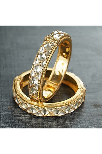 Gold Plated Bangles With Kundan