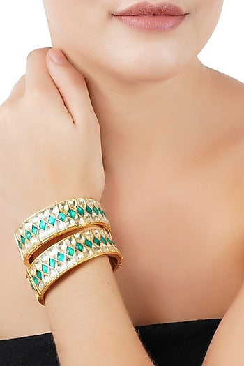 Gold Plated Green Onyx Bangles
