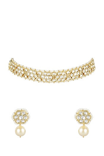 Gold Plated Onex & Pearls Necklace Set