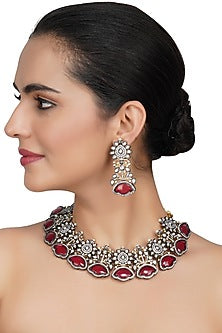 Gold Plated Pearl & Kundan Polki Necklace Set