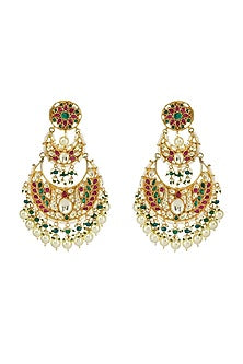Gold Plated Chandbali Earrings With Kundan Polki