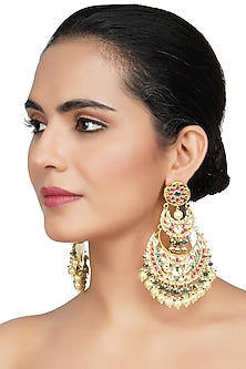 Gold Plated Chandbali Earrings With Kundan Polki