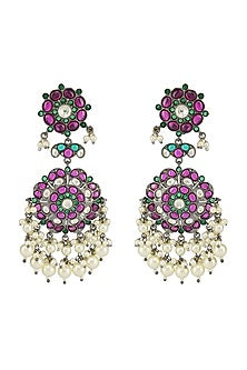 Gold Plated Chandbali Earrings With Pink Kundan Polki