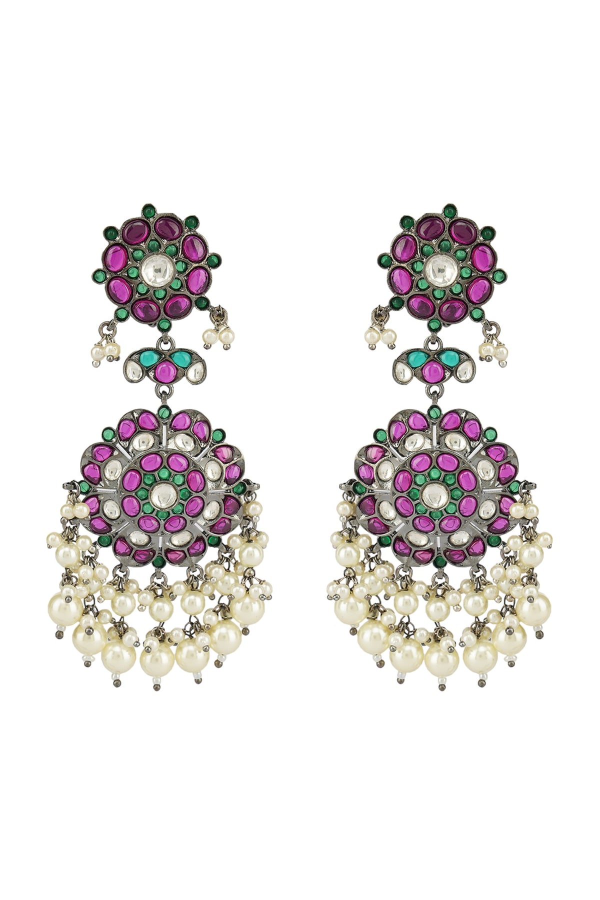 Gold Plated Chandbali Earrings With Pink Kundan Polki