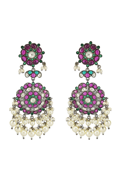 Gold Plated Chandbali Earrings With Pink Kundan Polki